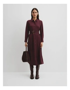 Belted Midi Shirt Dress in Mulberry
