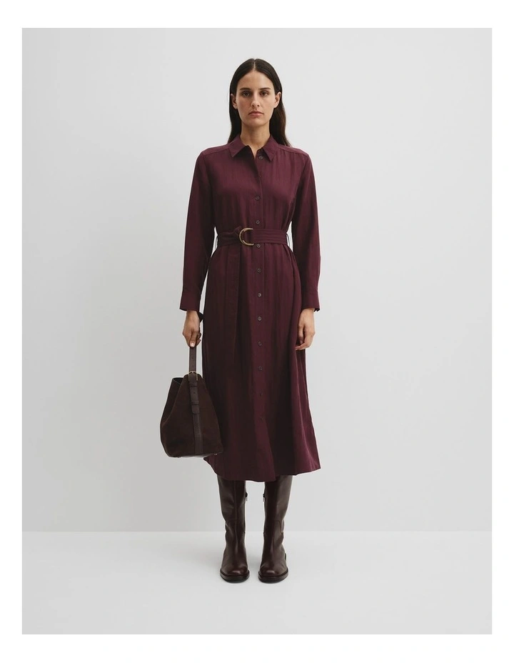 Belted Midi Shirt Dress in Mulberry image 1