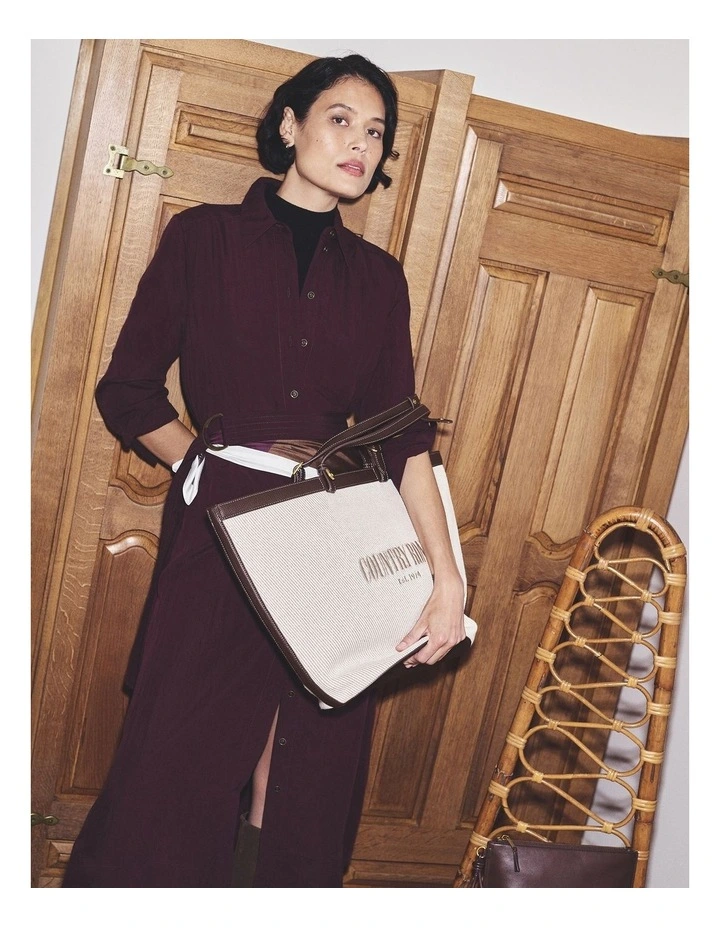 Belted Midi Shirt Dress in Mulberry image 2