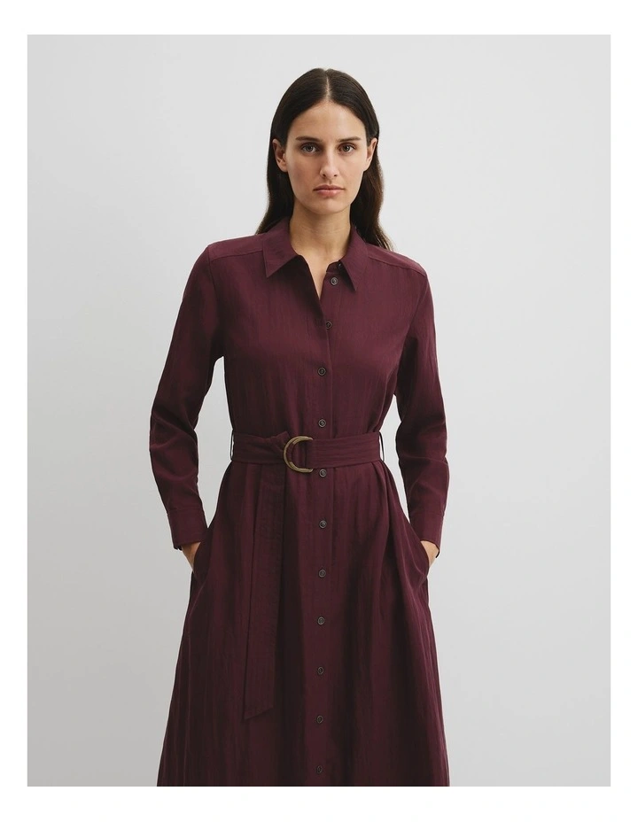 Belted Midi Shirt Dress in Mulberry image 3