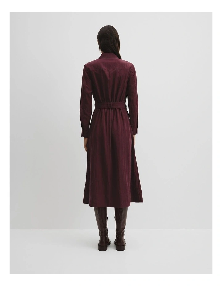 Belted Midi Shirt Dress in Mulberry image 4