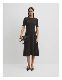 Compact Knit Midi Dress in Charcoal Marle