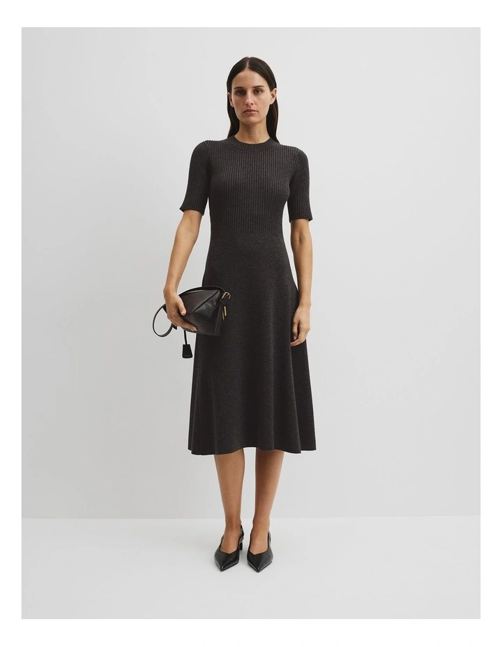 Compact Knit Midi Dress in Charcoal Marle image 1