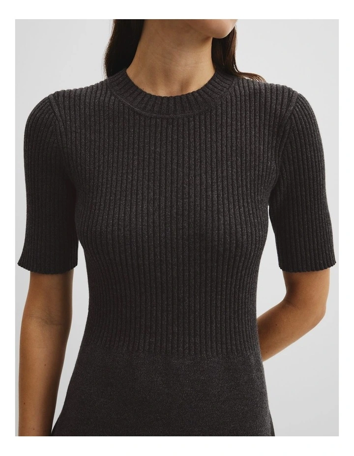 Compact Knit Midi Dress in Charcoal Marle image 2