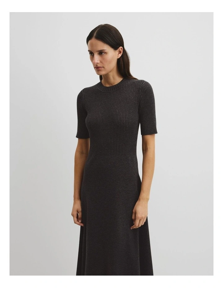 Compact Knit Midi Dress in Charcoal Marle image 3