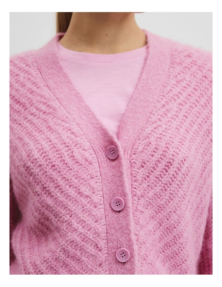 Long Sleeve Fluffy Knit Cardigan in Orchid Pink image 2