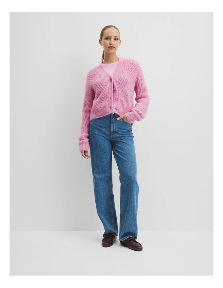 Long Sleeve Fluffy Knit Cardigan in Orchid Pink image 3