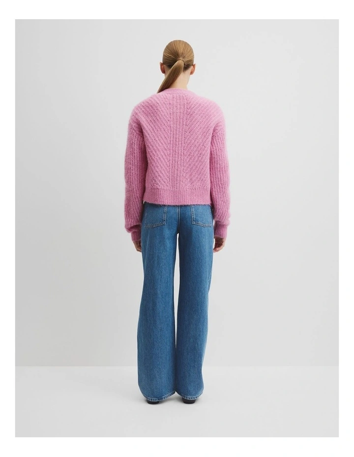 Long Sleeve Fluffy Knit Cardigan in Orchid Pink image 4