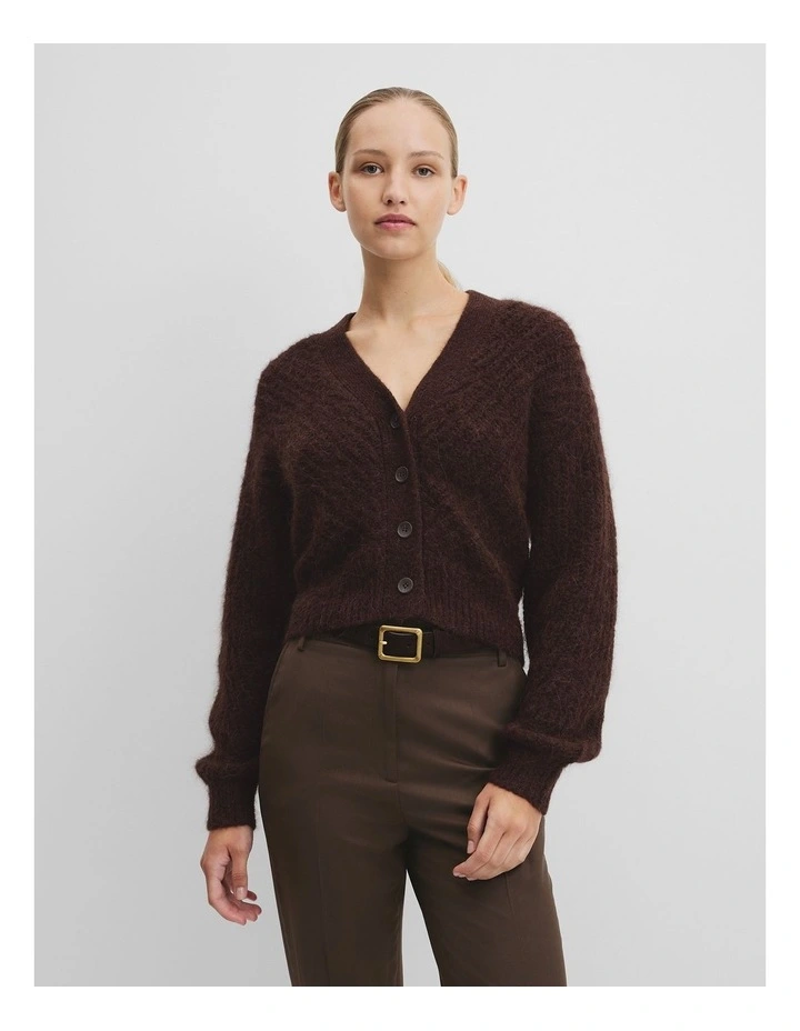 Long Sleeve Fluffy Knit Cardigan in Cocoa Bean image 1