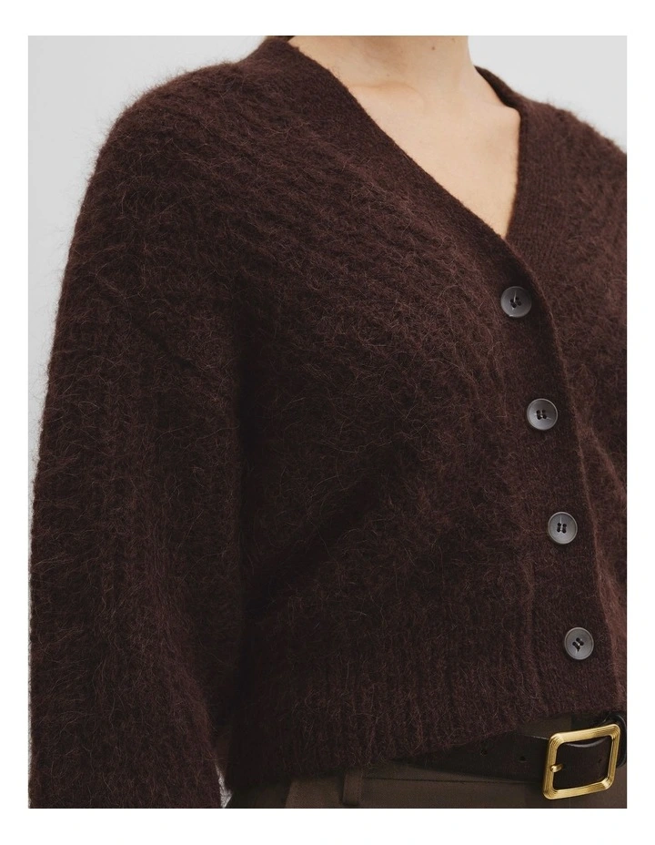 Long Sleeve Fluffy Knit Cardigan in Cocoa Bean image 2