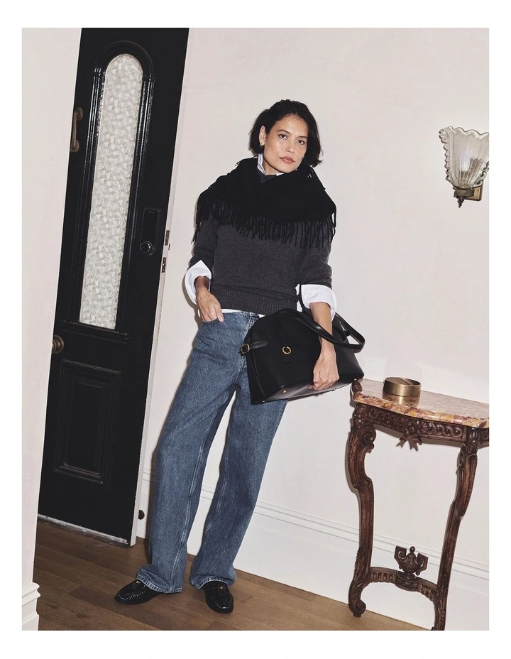 Merino Funnel Neck Knit in Charcoal Marle image 2