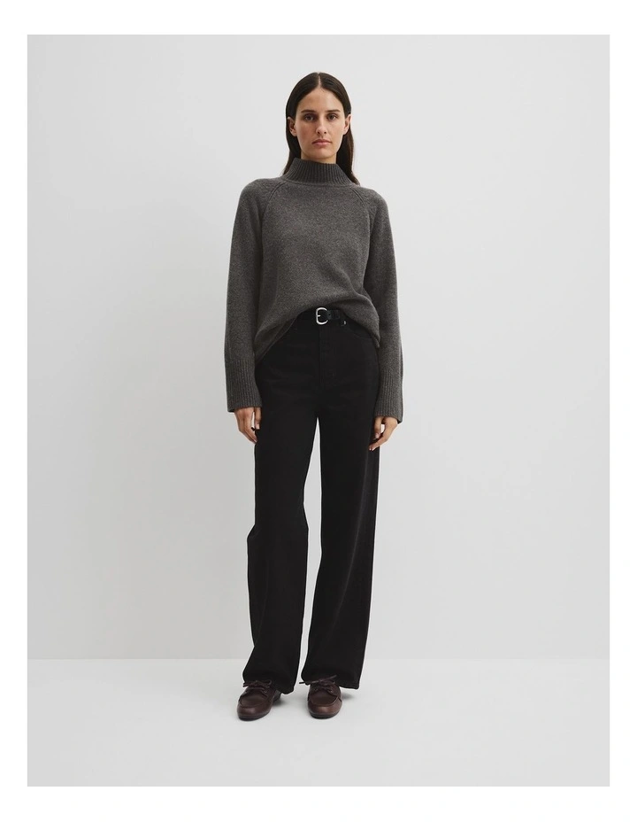 Merino Funnel Neck Knit in Charcoal Marle image 3