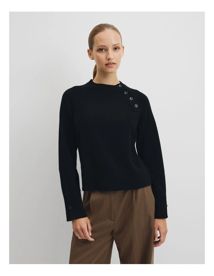 Button Neck Knit in Black image 1