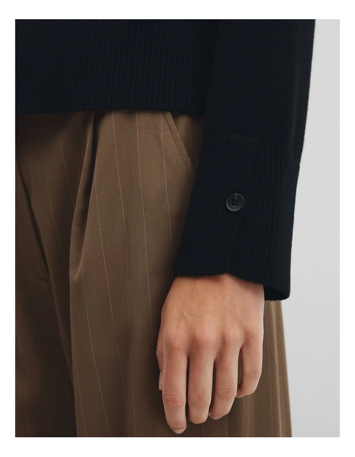 Button Neck Knit in Black image 2