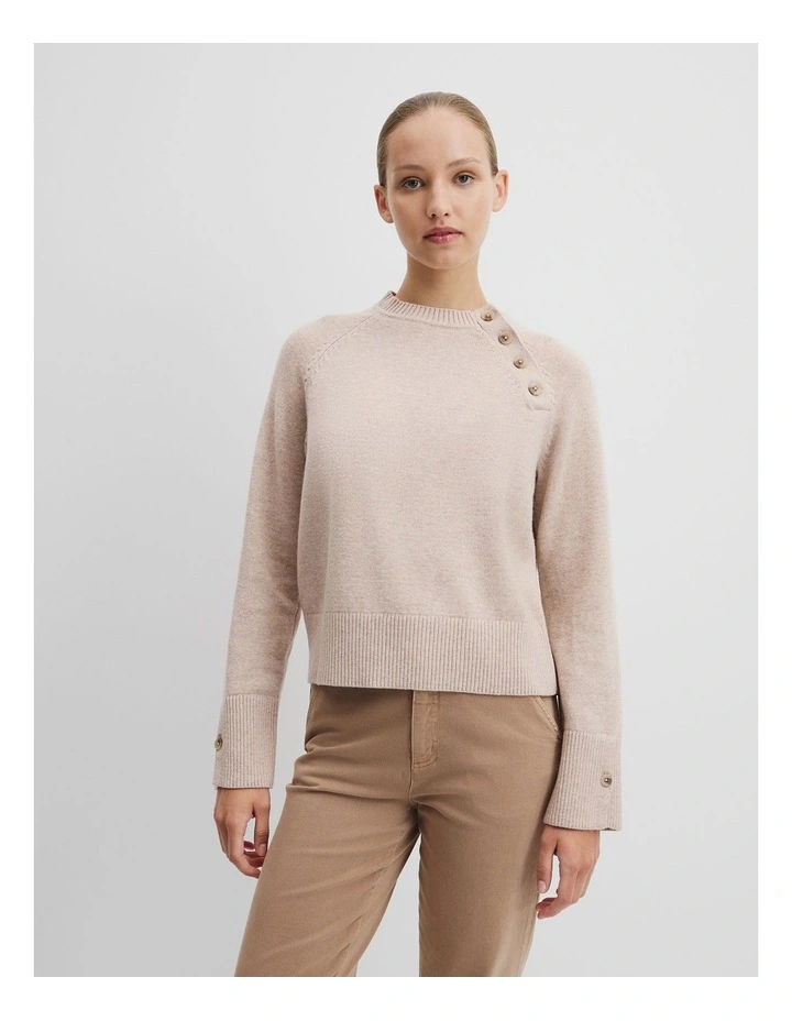 Button Neck Knit in Camel Marle image 1