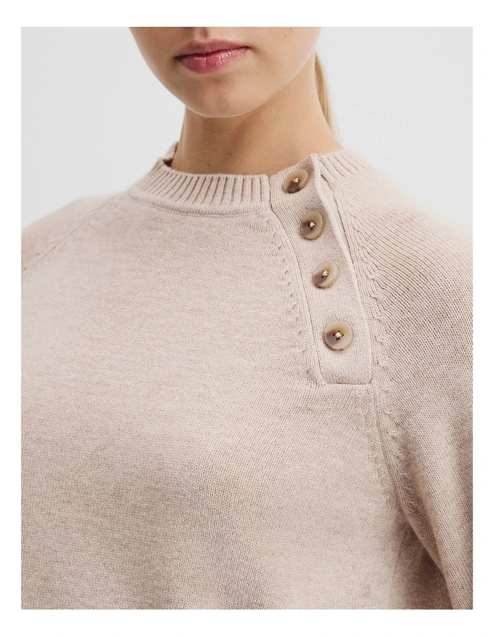 Button Neck Knit in Camel Marle image 2