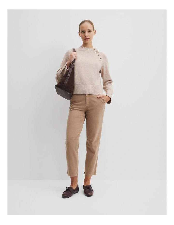 Button Neck Knit in Camel Marle image 3