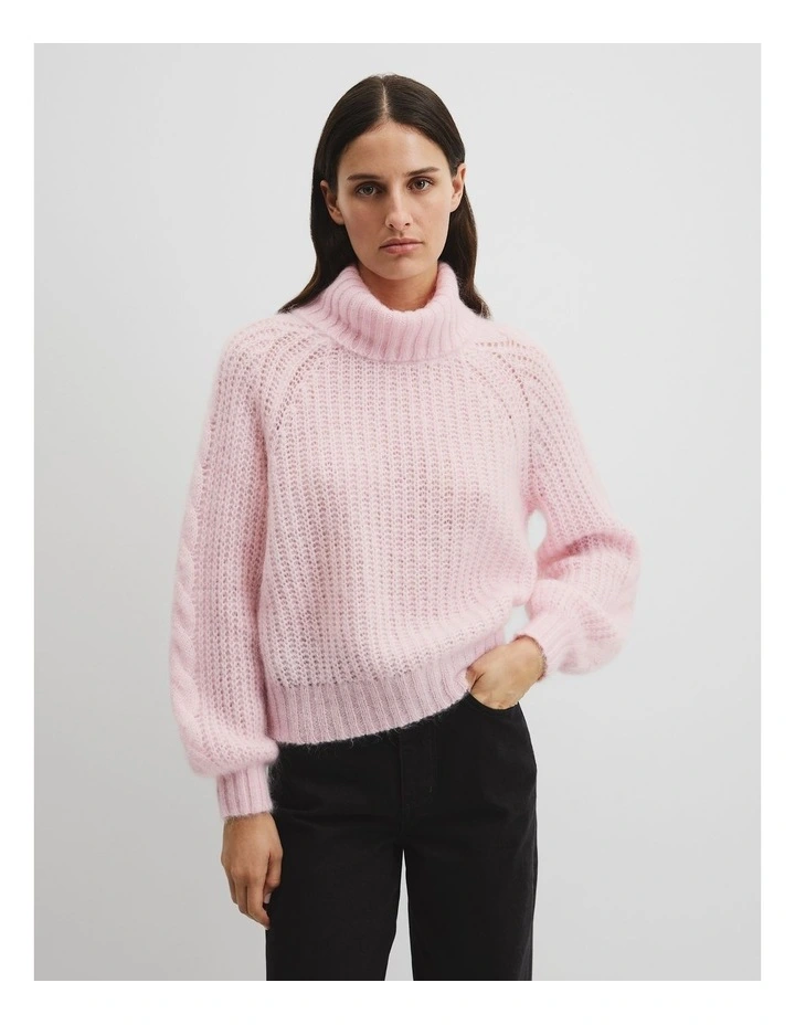 Lofty Merino Wool Funnel Neck Knit in Ice Pink image 1
