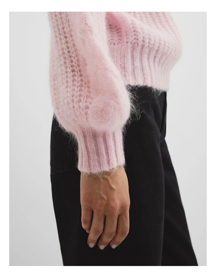 Lofty Merino Wool Funnel Neck Knit in Ice Pink image 2