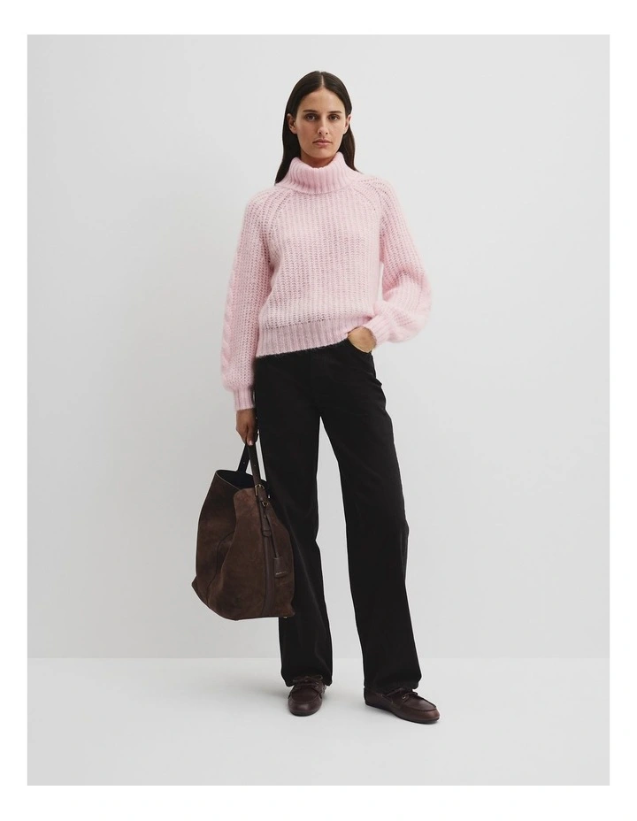 Lofty Merino Wool Funnel Neck Knit in Ice Pink image 3
