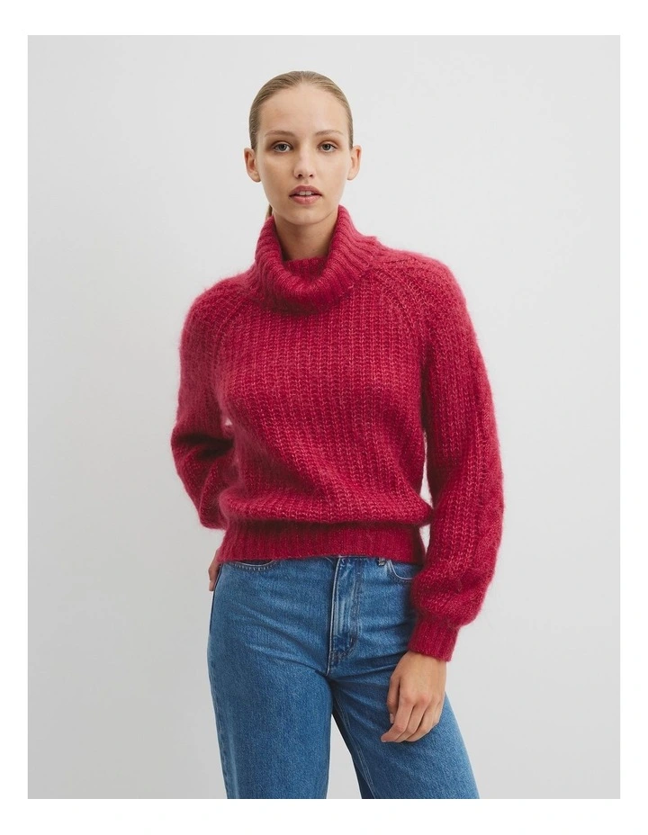 Lofty Merino Wool Funnel Neck Knit in Ruby Red image 1