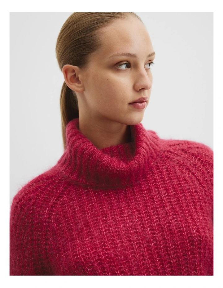 Lofty Merino Wool Funnel Neck Knit in Ruby Red image 2