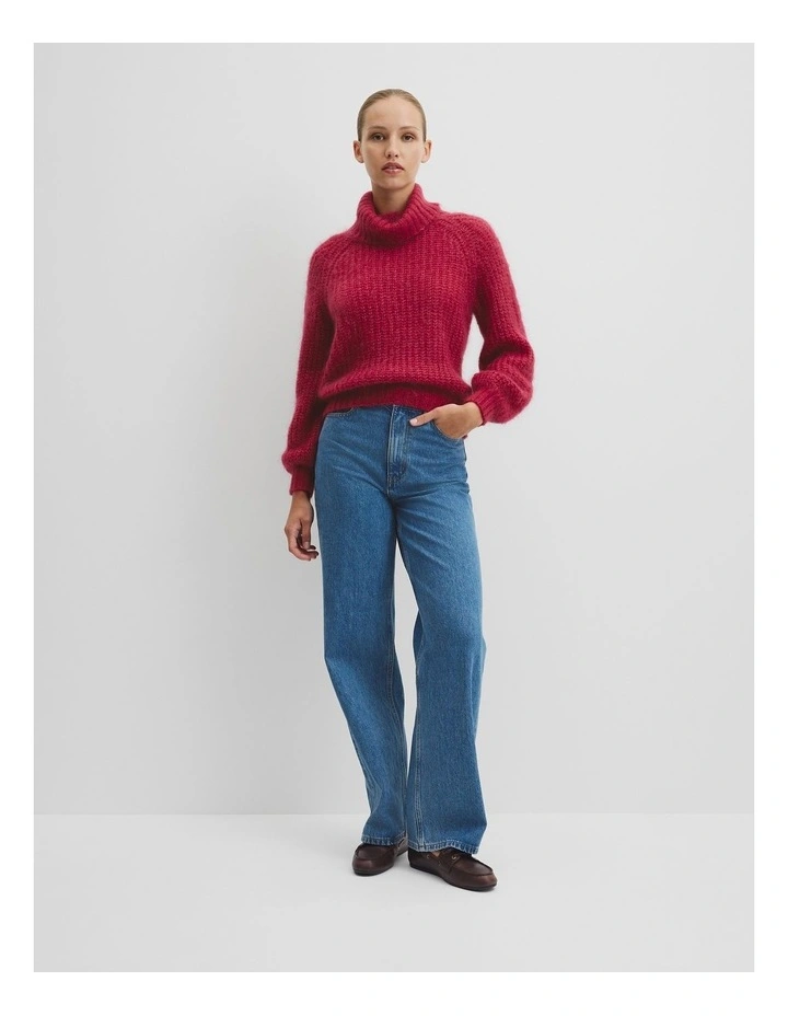 Lofty Merino Wool Funnel Neck Knit in Ruby Red image 3