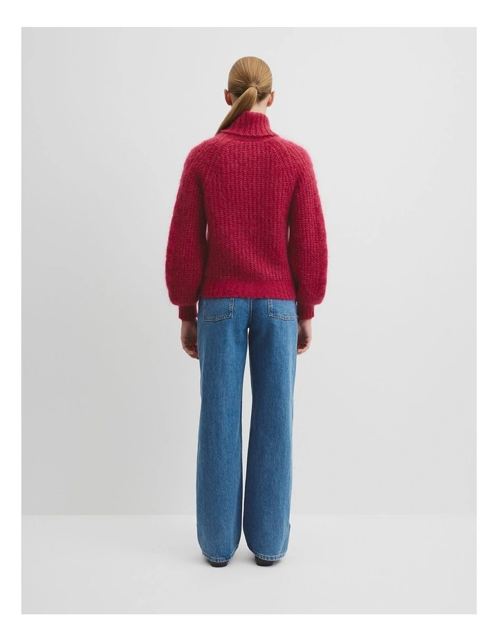 Lofty Merino Wool Funnel Neck Knit in Ruby Red image 4