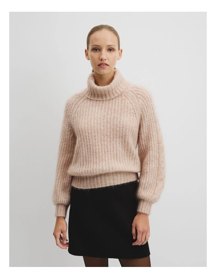 Lofty Merino Wool Funnel Neck Knit in Camel Marle image 1