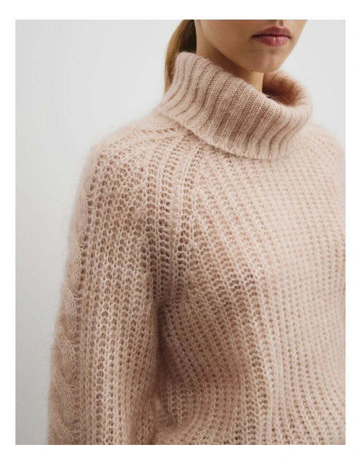 Lofty Merino Wool Funnel Neck Knit in Camel Marle image 2
