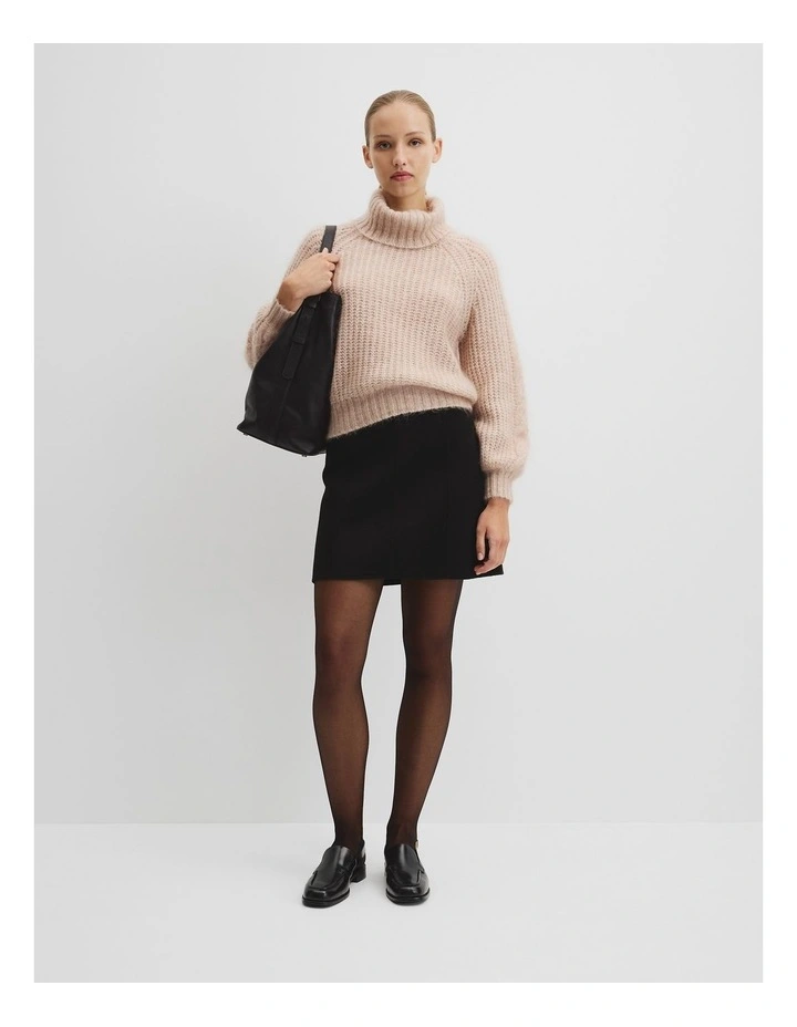 Lofty Merino Wool Funnel Neck Knit in Camel Marle image 3
