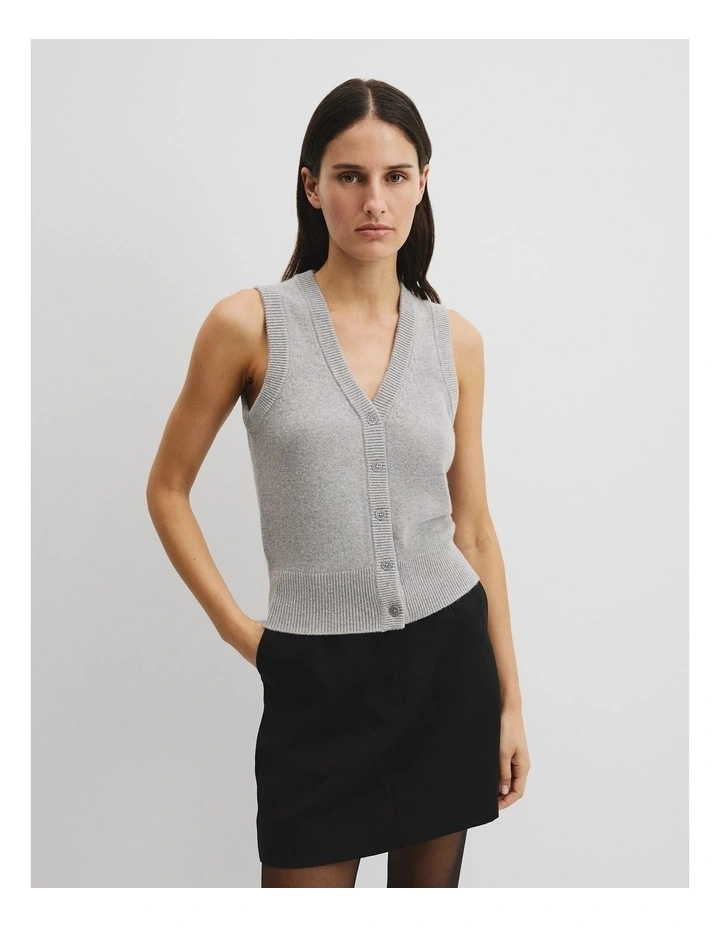Cotton Cash Knit Vest in Grey Marle image 1