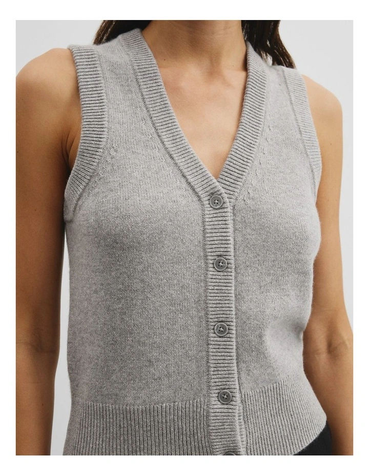 Cotton Cash Knit Vest in Grey Marle image 2