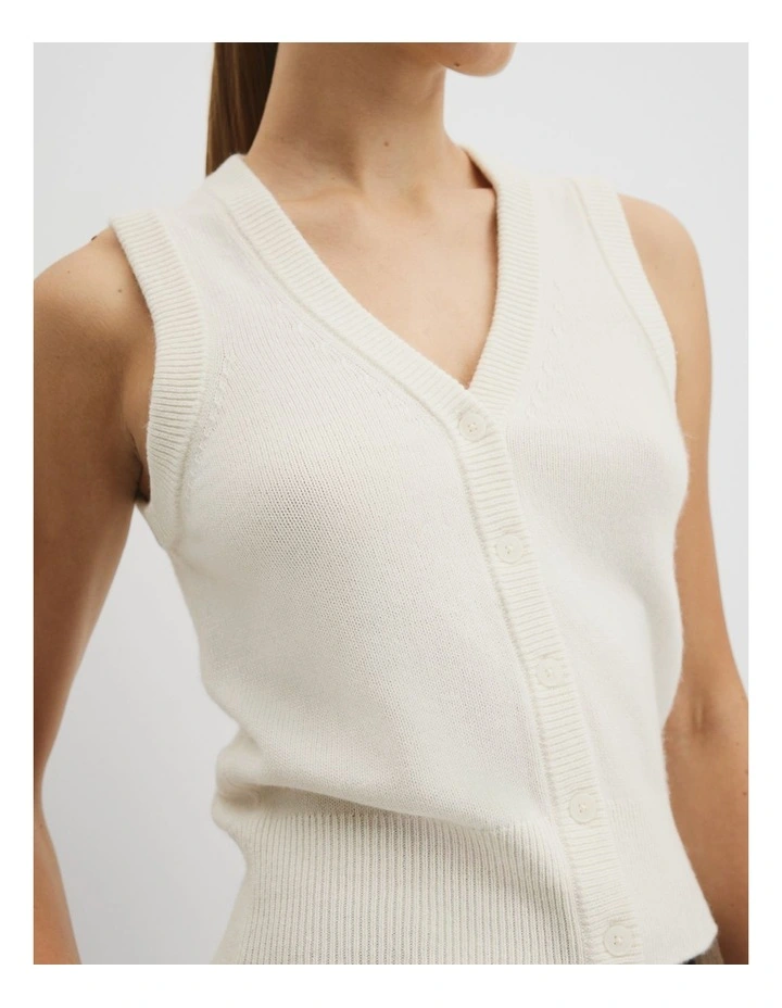 Cotton Cash Knit Vest in Antique White image 2