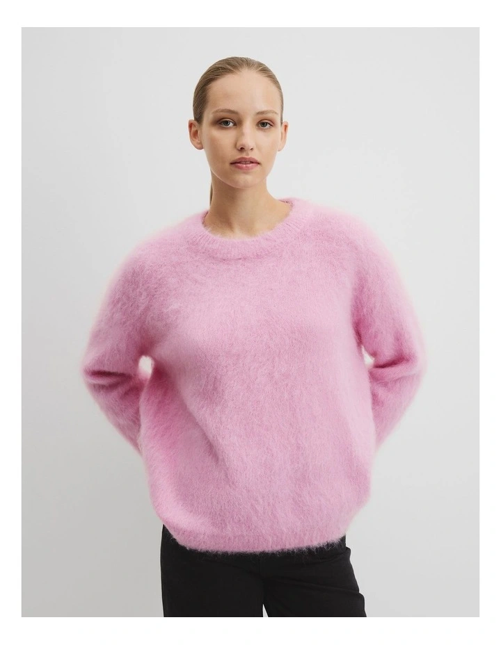 Long Sleeve Fluffy Crew Knit in Orchid Pink image 1