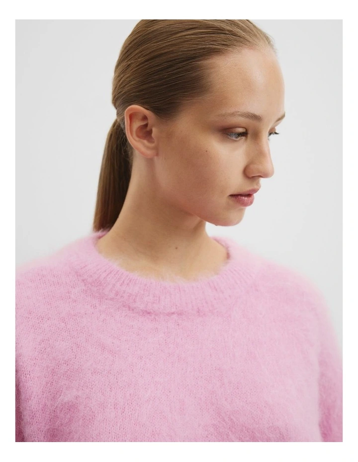 Long Sleeve Fluffy Crew Knit in Orchid Pink image 2