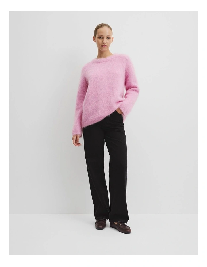 Long Sleeve Fluffy Crew Knit in Orchid Pink image 3