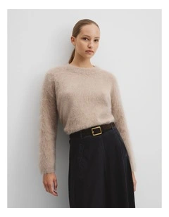 Long Sleeve Fluffy Crew Knit in Stone Taupe