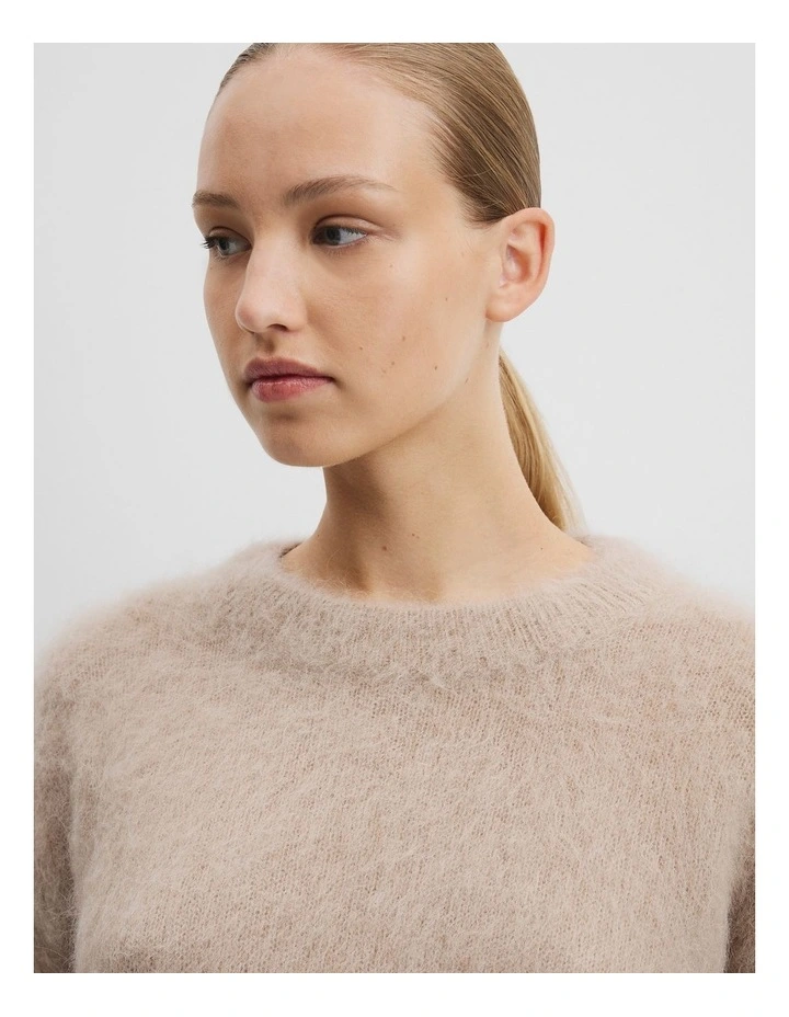 Long Sleeve Fluffy Crew Knit in Stone Taupe image 3