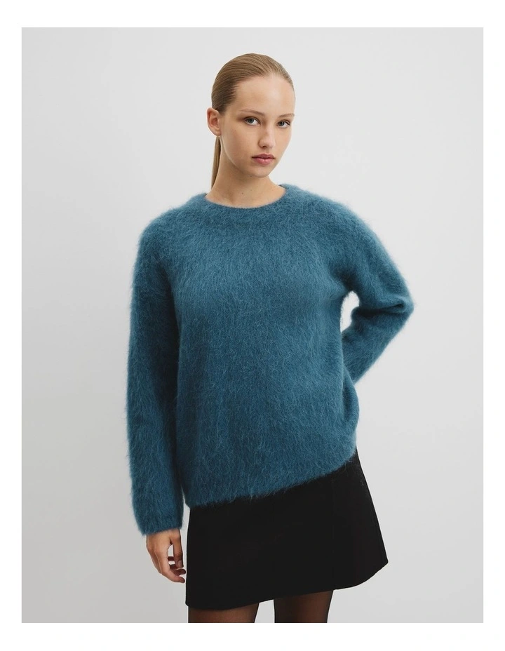 Long Sleeve Fluffy Crew Knit in Deep Teal image 1