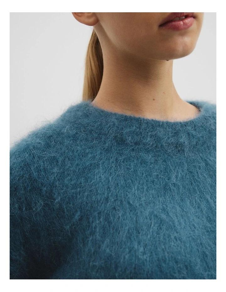 Long Sleeve Fluffy Crew Knit in Deep Teal image 2