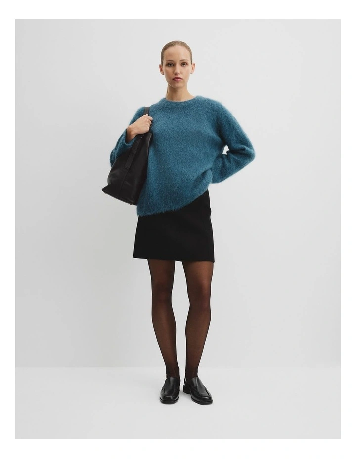 Long Sleeve Fluffy Crew Knit in Deep Teal image 3