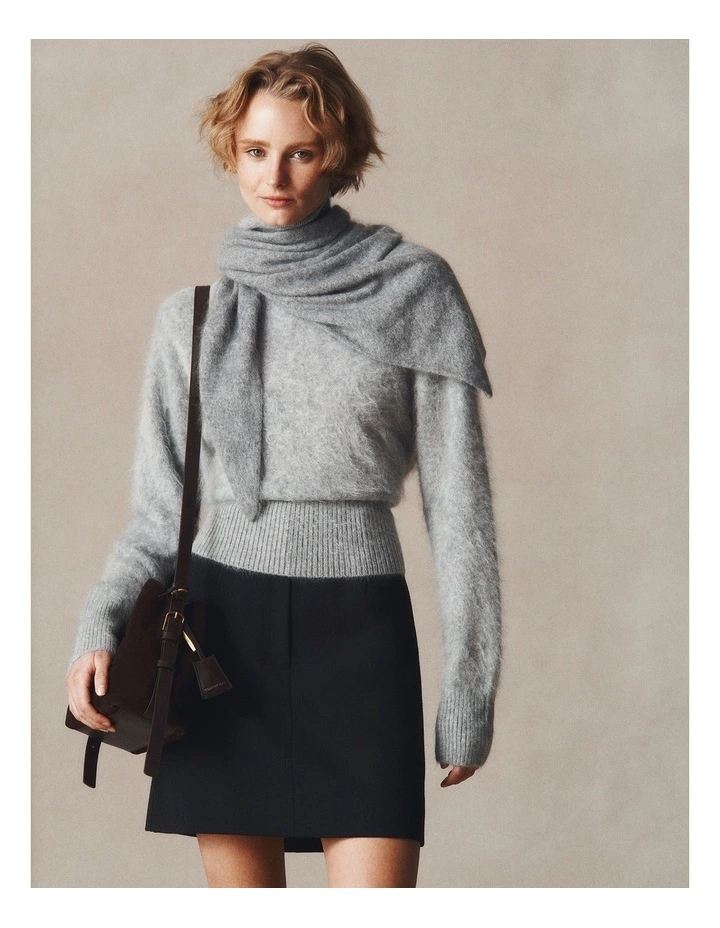 Cashmere Roll Neck Knit in Grey Marle image 2