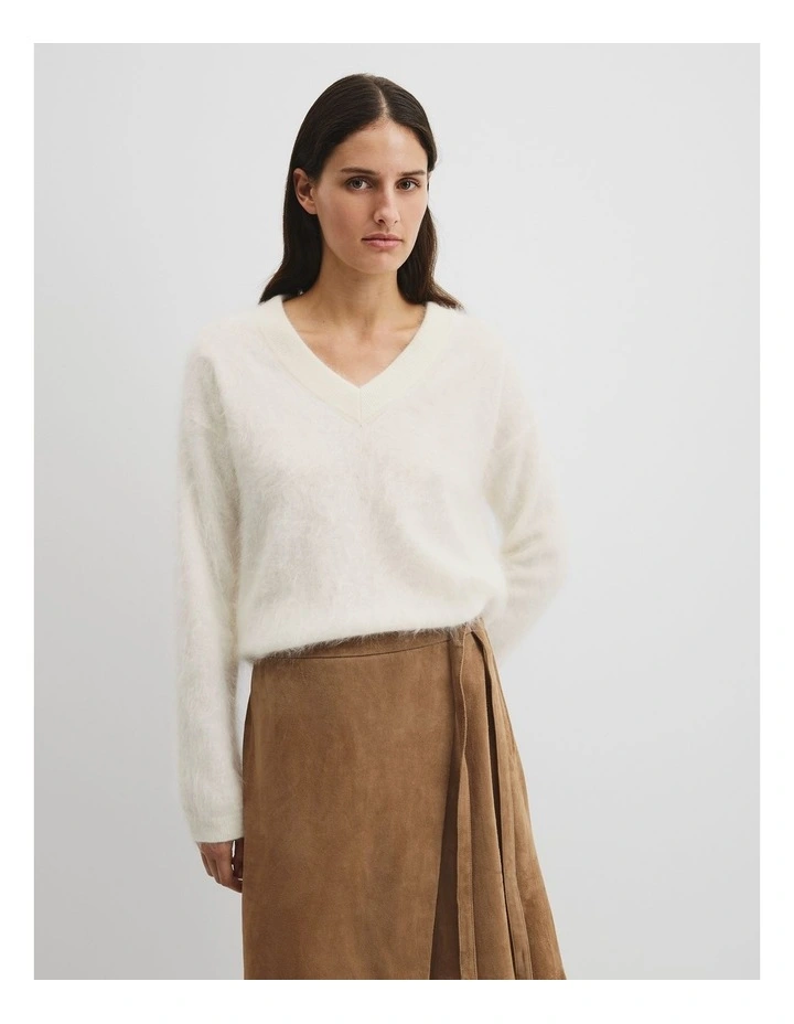 Cashmere V-neck Knit in Bone image 1