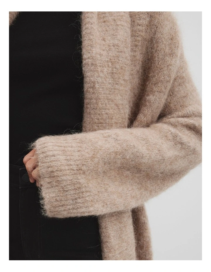 Fluffy Longline Cardigan in Camel Marle image 2