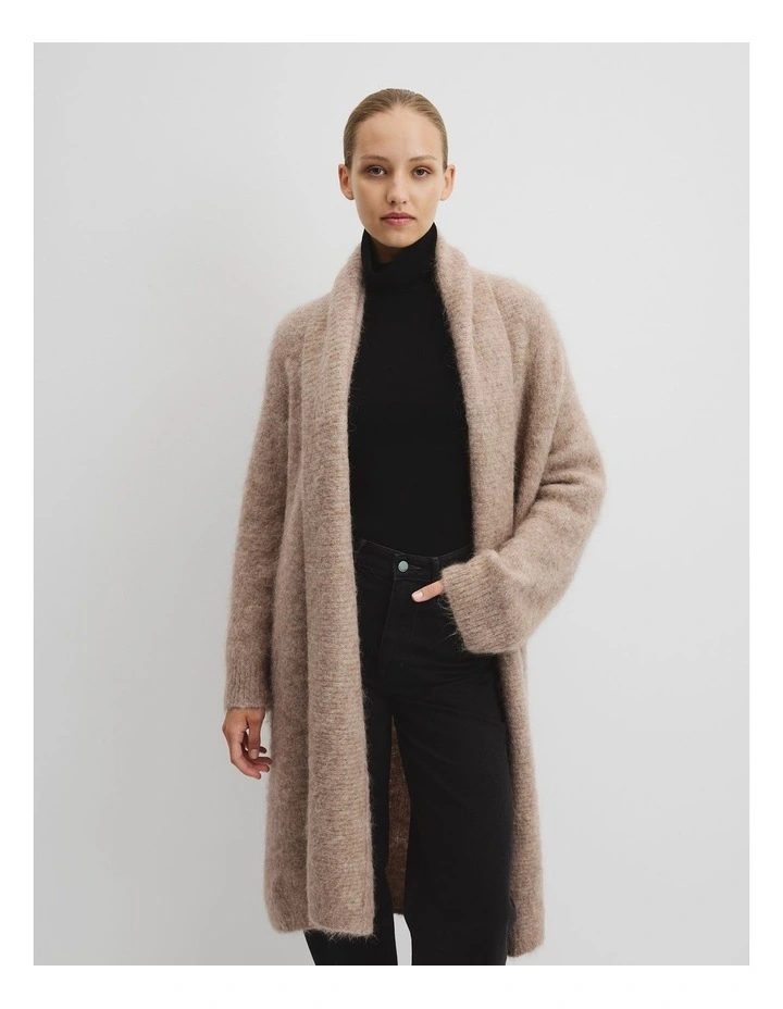 Fluffy Longline Cardigan in Camel Marle image 3