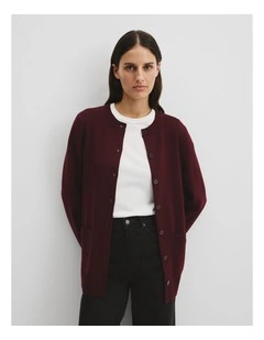 Compact Wool Longline Cardigan in Mulberry