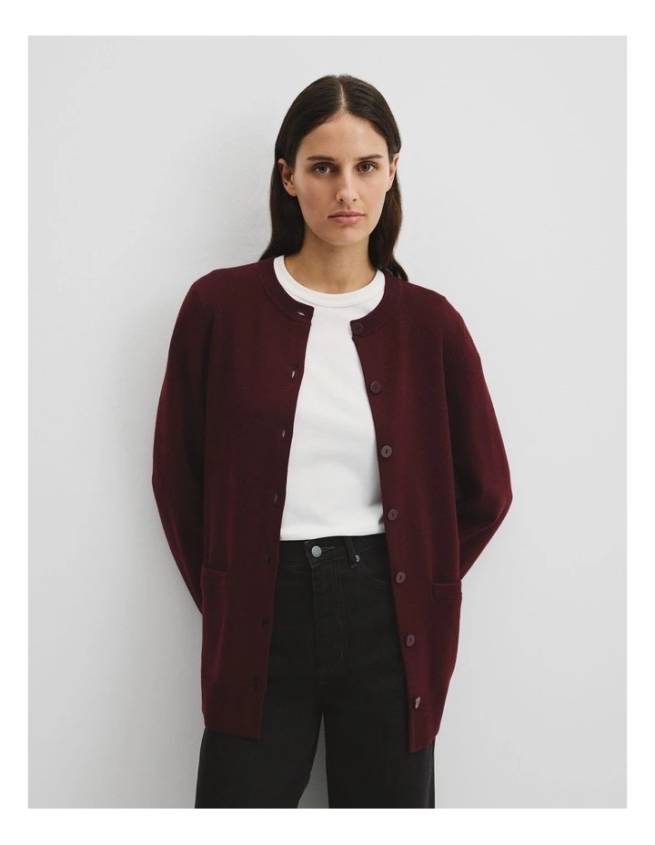 Compact Wool Longline Cardigan in Mulberry image 1