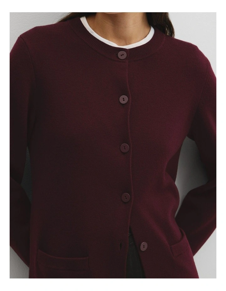 Compact Wool Longline Cardigan in Mulberry image 2