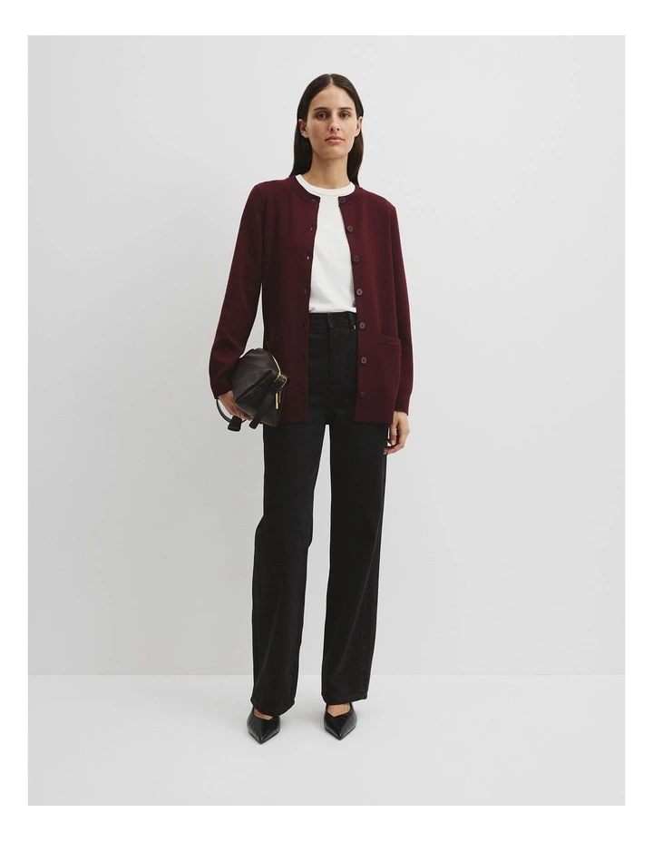 Compact Wool Longline Cardigan in Mulberry image 3